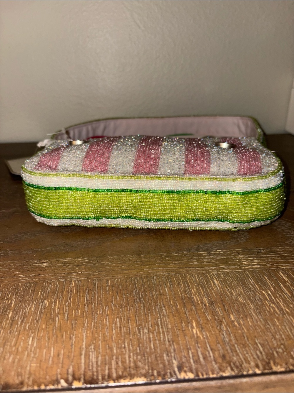 NWT Beaded Pink Stripe Tulip Handcrafted In India Bag - Picture 5 of 5
